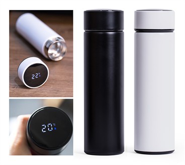 בקבוק נירוסטה תרמי בשילוב צג דיגיטלי להצגת טמפרטורת המים