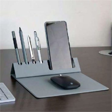 פד עכבר מתקפל עשוי P.U איכותי עם מעמד לסמארטפון/כרטיסי ביקור ומקום לעטים