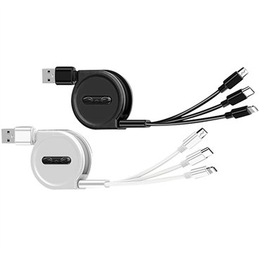 כבל טעינה קפיצי בגלגלת אוניברסאלי 3 ב-1