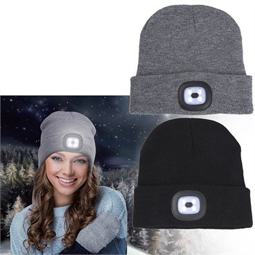 כובע גרב צמר אפור/שחור "LIGHT UP"