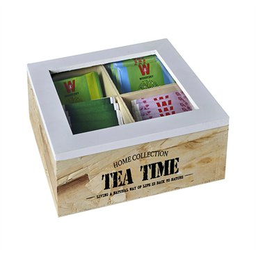 קופסאת עץ לתה TEA TIME עם 4 תאים 17X16X7.5ס"מ