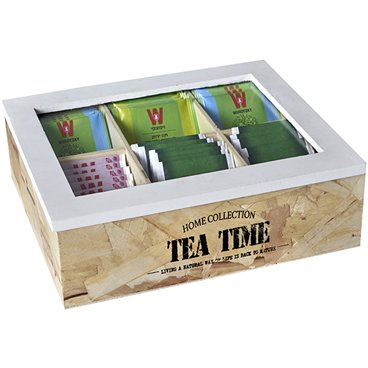 קופסאת עץ לתה TEA TIME עם 6 תאים 22X16X7.5ס"מ