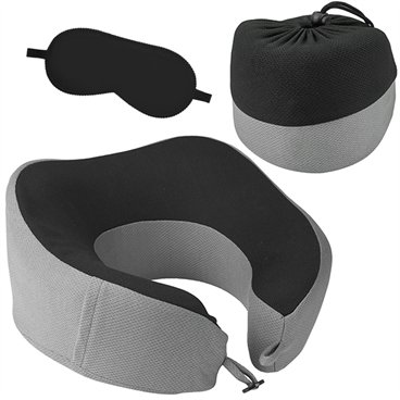כרית לצוואר MEMORY FOAM בגווני אפור/שחור & כיסוי לעיניים