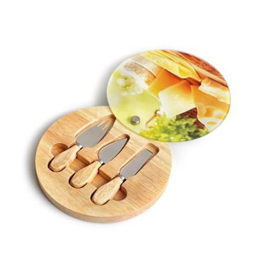 סט גבינות עגול משולב עץ עם זכוכית