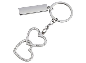 מחזיק מפתחות "זוג לבבות משובצים" + לוחית