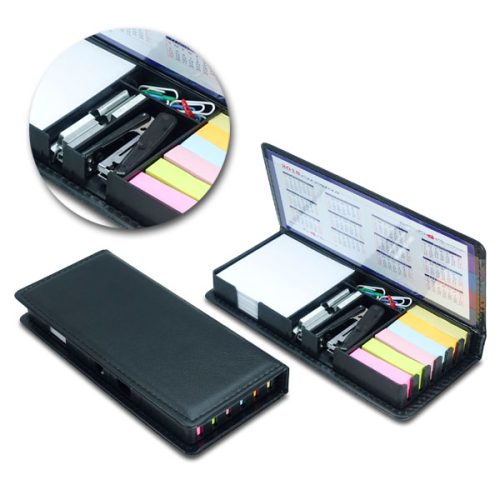 969 מעמד ניירות משרדי דמוי עור עם דבקיות, שדכן, סיכות לשדכן, מהדקים, דפי ממו ותאריכון