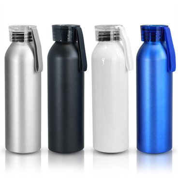 בקבוק אלומינים מעוצב עם רצועת אחיזה מסיליקון לנשיאה קלה ונוחה