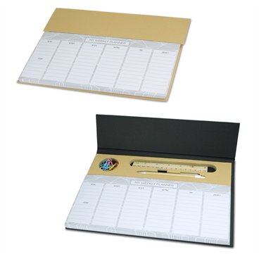 לוח תכנון שבועי אקולוגי עם חלוקה לימים כולל תא עם סרגל , סיכות ביטחון ועט