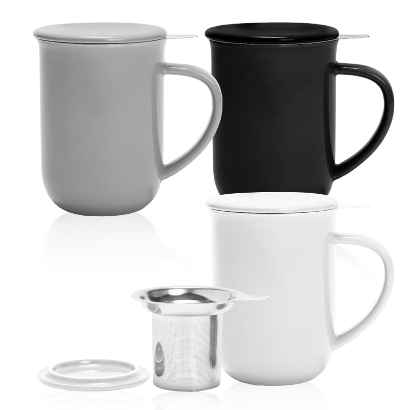 ספל פורצלן מעוצב לתה עם מכסה תואם ההופך לתחתית להנחת המסננת