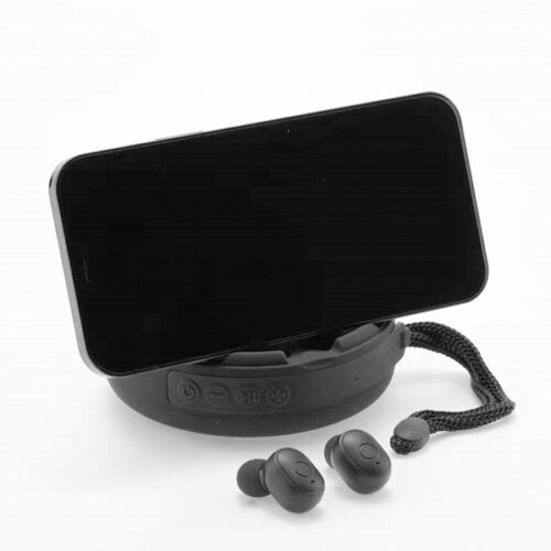  רמקול בלוטוס 5W עוצמתי משולב אוזניות אלחוטיות TWS ומעמד לסמארטפון