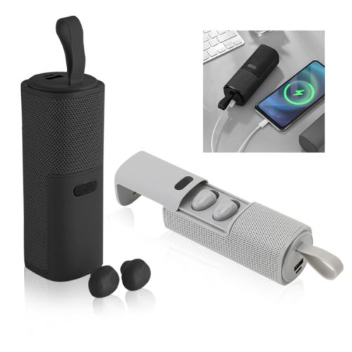 רמקול בלוטוס 5W, משולב אוזניות אלחוטיות , וסוללת גיבוי 1500 mAh ,עם ידית לנשיאה