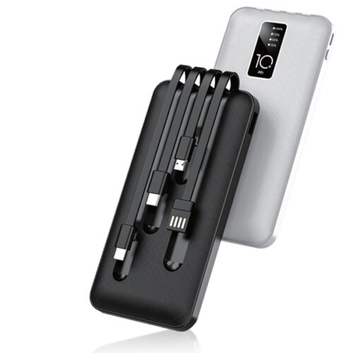 מטען נייד בנפח 10,000 mAh עם 4 כבלים מובנים ונשלפים לכל המכשירים 