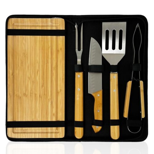 ערכת כלים מקצועית לברבקיו,הכולל 4 חלקים,בתוספת משטח בוצ'ר