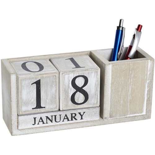 מעמד קלנדר תאריכון קוביות עץ עם כוס לעטים