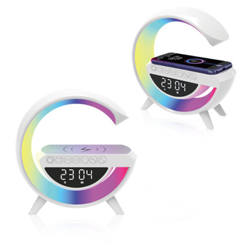  רמקול בלוטוס משולב עם משטח טעינה אלחוטי  ושעון דיגיטלי 