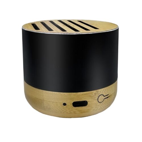 רמקול בלוטוס' עשוי מתכת בשילוב עץ במבו עם מיקרופון מובנה