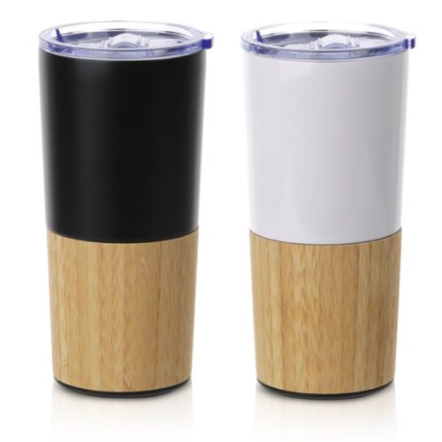 כוס נירוסטה מעוצבת בשילוב במבוק עם דופן כפולה