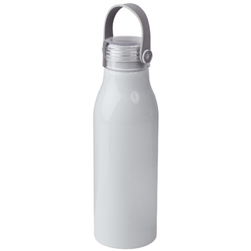 בקבוק ספורט אלומיניום 750 מ"ל פיה רחבה ומאחז יד לבן מבריק