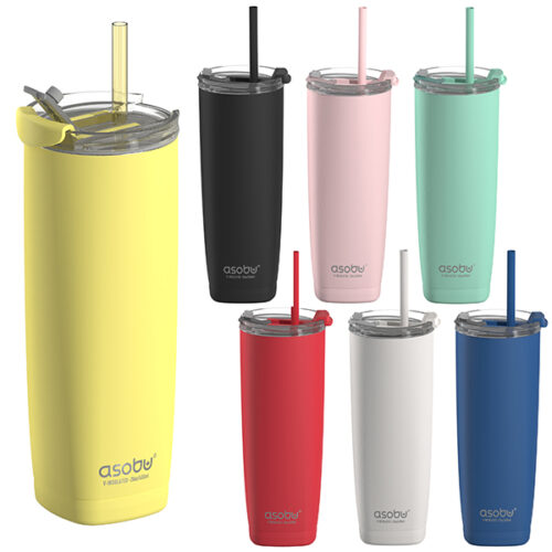 Aqualina ספל תרמי נירוסטה חם/קר 600 מ"ל עם קש ומכסה טריטן מבית ASOBU