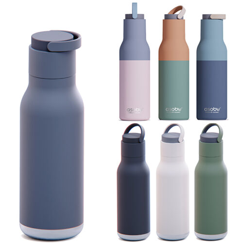 בקבוק תרמי ציפוי קרמי פנימי Puramic חם/קר 650 מ"ל עם קש מבית ASOBU