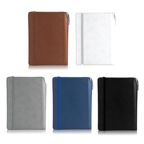 מחברת דמוי עור עם סגירת גומי כיס מסמכים , מקום לעט וסמניה