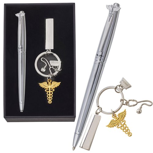 מארז מתנה עט X-Pen עם סמל הרפואה משולב עם מחזיק מפתחות עם סמל הרפואה