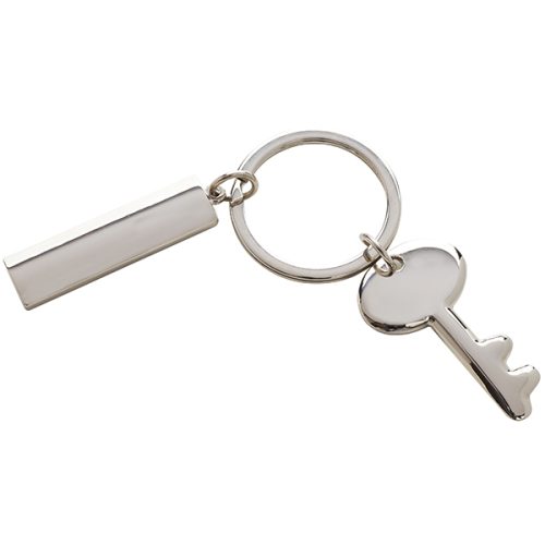 מחזיק מפתחות מתכתי "מפתח" עם לוחית מלבנית למיתוג