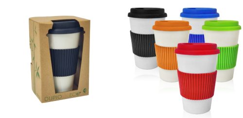 כוס תרמית אורגנית עשויה במבוק עם מכסה וחבק עשויים סיליקון