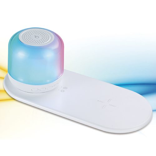 מטען אלחוטי מהיר 15W משולב עם רמקול Bluetooth ומנורת לילה נשלפת