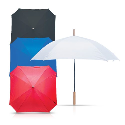 מטריה מרובעת עם מוט מתכת ידית אחיזה מעץ מנגנון פתיחה אוטומטי