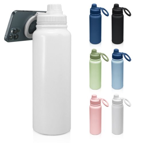 בקבוק נירוסטה תרמי השומר חום/קור מכסה פטנט ייחודי עם ידית נשיאה מגנטית להצמדה לסמארטפון