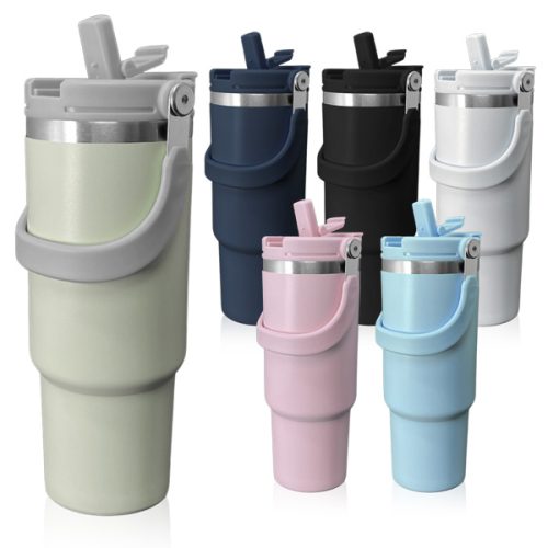  כוס נירוסטה תרמית מעוצבת , 2 פיות לשתייה, 1 נשלף עם קשית 1 ללא קשית לשתייה חמה