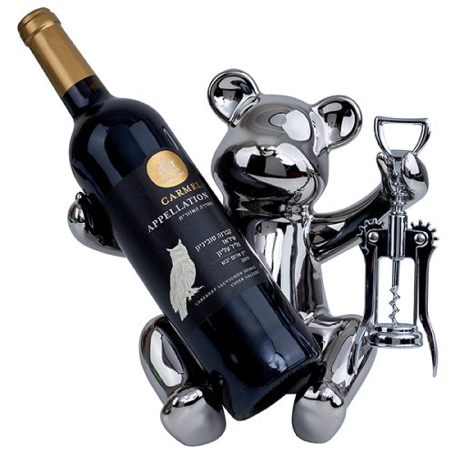 מעמד לבקבוק יין ופותחן דובי מחזיק בקבוק