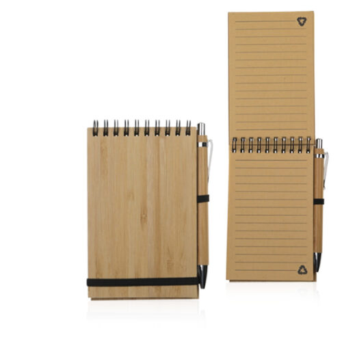 פנקס A6 אקולוגי עשוי במבוק   עם עט במבוק מעוצב 