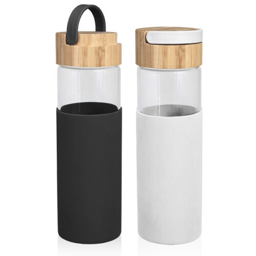 בקבוק זכוכית עם מכסה במבוק  וידית נשלפת